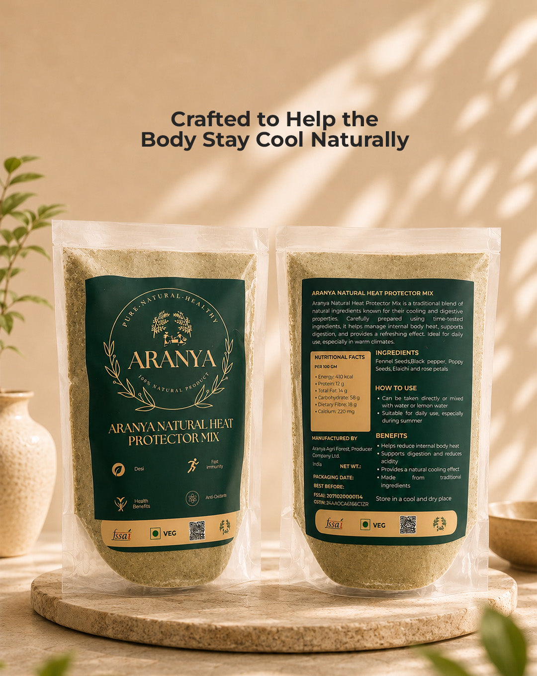 Natural Heat Protector Mix | Cooling Drink Mix with Fennel, Rose & Cardamom | 100g