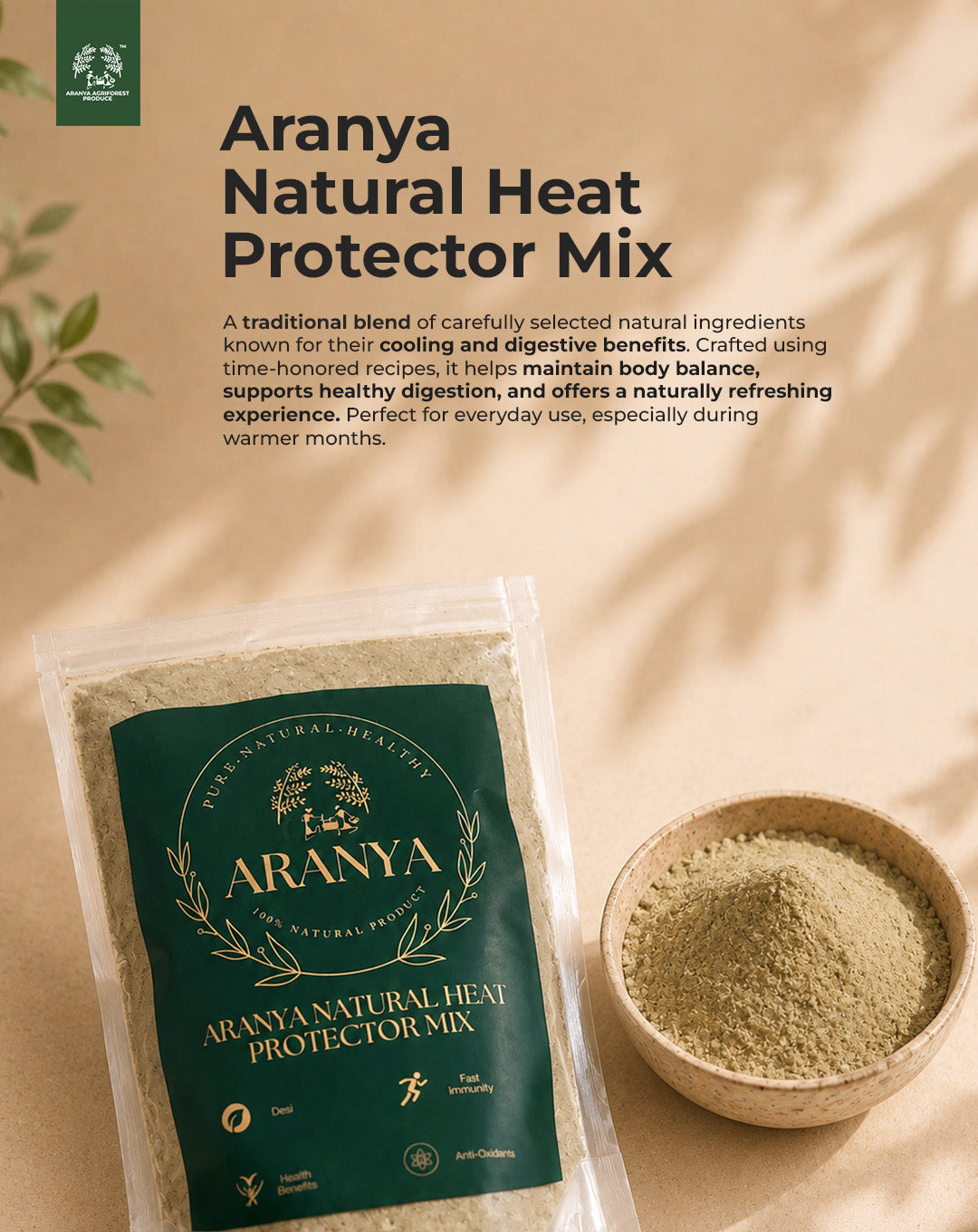 Natural Heat Protector Mix | Cooling Drink Mix with Fennel, Rose & Cardamom | 100g